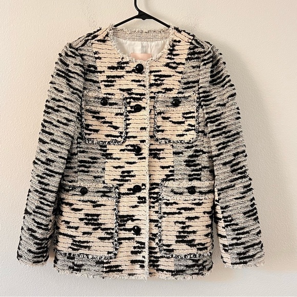 NWT Rebecca Taylor Patched Cream Black Button Front Tweed Jacket Size 6 - Picture 4 of 15